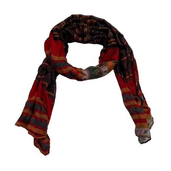 Women's Tribal Print Lightweight Summer Small Scarf Size O/S Colorful Indie - Picture 1 of 3